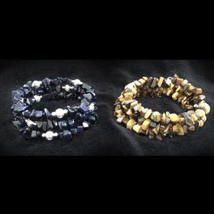 nwot Set of 2 stone bead coil bangle bracelets - brown and black
